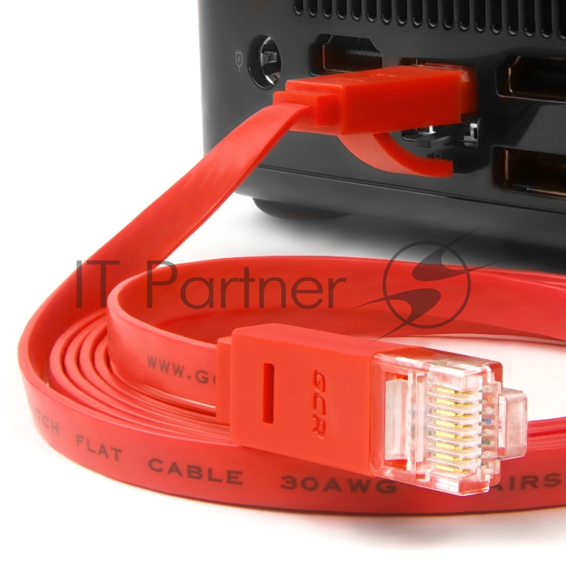 Патч-корд Greenconnect плоский прямой PROF 7.5m UTP медь, кат.6, красный, позолоченные контакты, 30 AWG, Premium ethernet high speed 10 Гбит/с, RJ45, T568B (GCR-LNC624-7.5m)