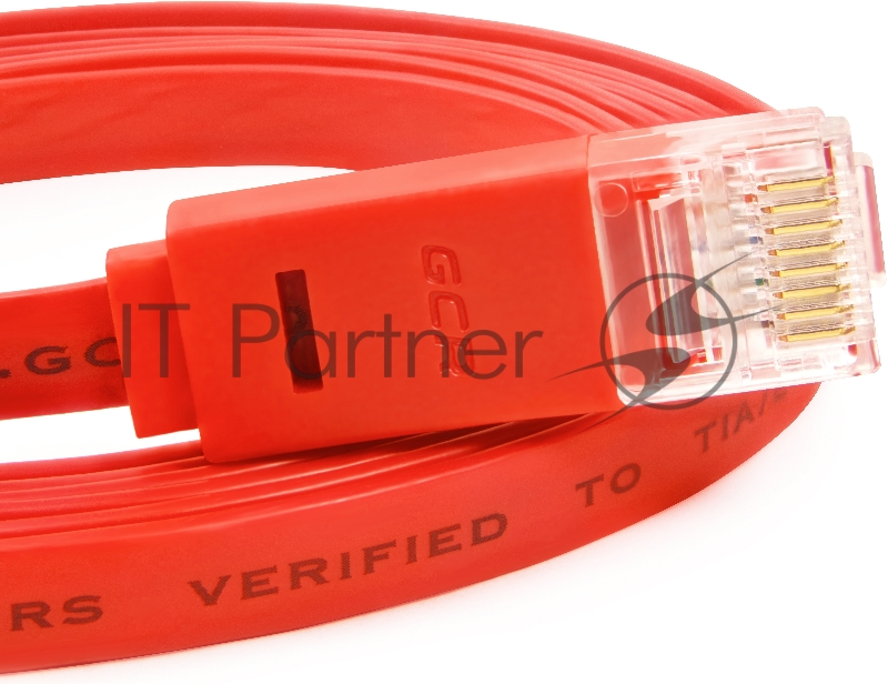 Патч-корд Greenconnect плоский прямой PROF 1.5m UTP медь, кат.6, красный, позолоченные контакты, 30 AWG, Premium ethernet high speed 10 Гбит/с, RJ45, T568B (GCR-LNC624-1.5m)