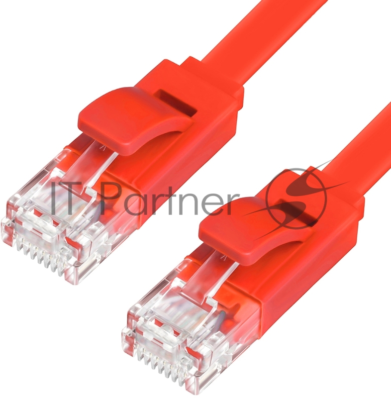 Патч-корд Greenconnect плоский прямой PROF 0.15m UTP медь, кат.6, красный, позолоченные контакты, 30 AWG, Premium ethernet high speed 10 Гбит/с, RJ45, T568B (GCR-LNC624-0.15m)