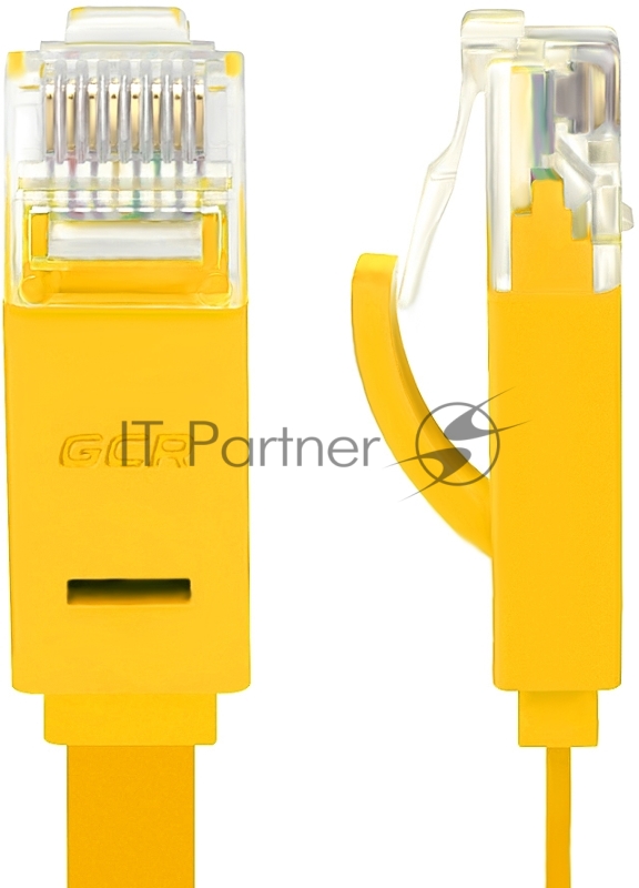 Патч-корд Greenconnect плоский прямой PROF 0.5m UTP медь, кат.6, желтый, позолоченные контакты, 30 AWG, Premium ethernet high speed 10 Гбит/с, RJ45, T568B (GCR-LNC622-0.5m)