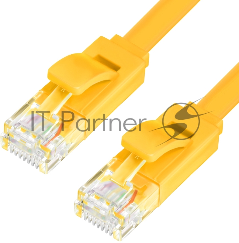 Патч-корд Greenconnect плоский прямой PROF 0.5m UTP медь, кат.6, желтый, позолоченные контакты, 30 AWG, Premium ethernet high speed 10 Гбит/с, RJ45, T568B (GCR-LNC622-0.5m)