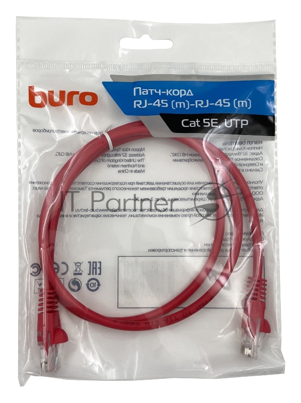 Патч-корд Buro cat5E 1м красный RJ-45 (m)-RJ-45 (m)