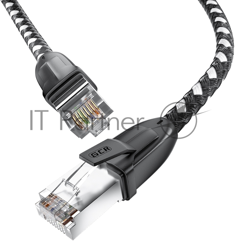 Патч-корд GCR PROF прямой 10.0m, UTP медь кат.6, STRONG черно-белый нейлон, ethernet high speed 10 Гбит/с, T568B, GCR-52780 GCR