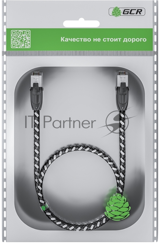 Патч-корд GCR PROF прямой 1.0m, UTP медь кат.6, STRONG черно-белый нейлон, ethernet high speed 10 Гбит/с, T568B, GCR-52776