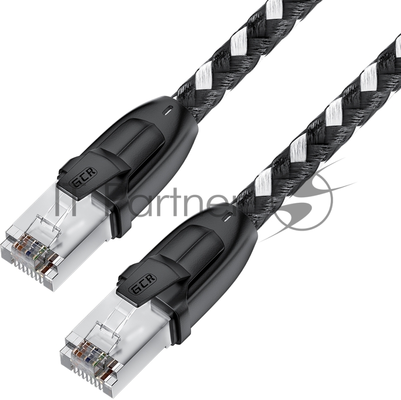 Патч-корд GCR PROF прямой 15.0m, UTP медь кат.6, STRONG черно-белый нейлон, ethernet high speed 10 Гбит/с, T568B, GCR-52781