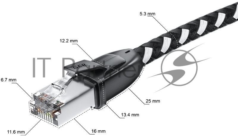Патч-корд GCR PROF прямой 5.0m, UTP медь кат.6, STRONG черно-белый нейлон, ethernet high speed 10 Гбит/с, T568B, GCR-52779
