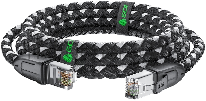 Патч-корд GCR PROF прямой 5.0m, UTP медь кат.6, STRONG черно-белый нейлон, ethernet high speed 10 Гбит/с, T568B, GCR-52779
