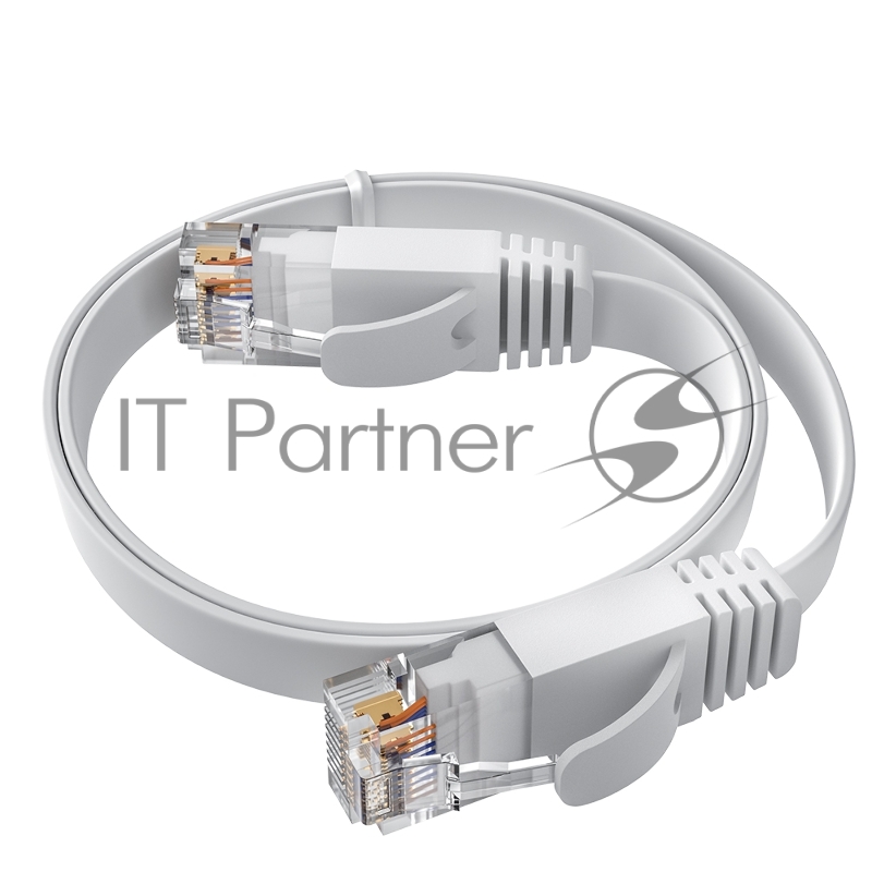 Патч-корд GCR PROF плоский прямой 10.0m, UTP медь кат.6, белый, 30 AWG, ethernet high speed 10 Гбит/с, RJ45, T568B, GCR-52849