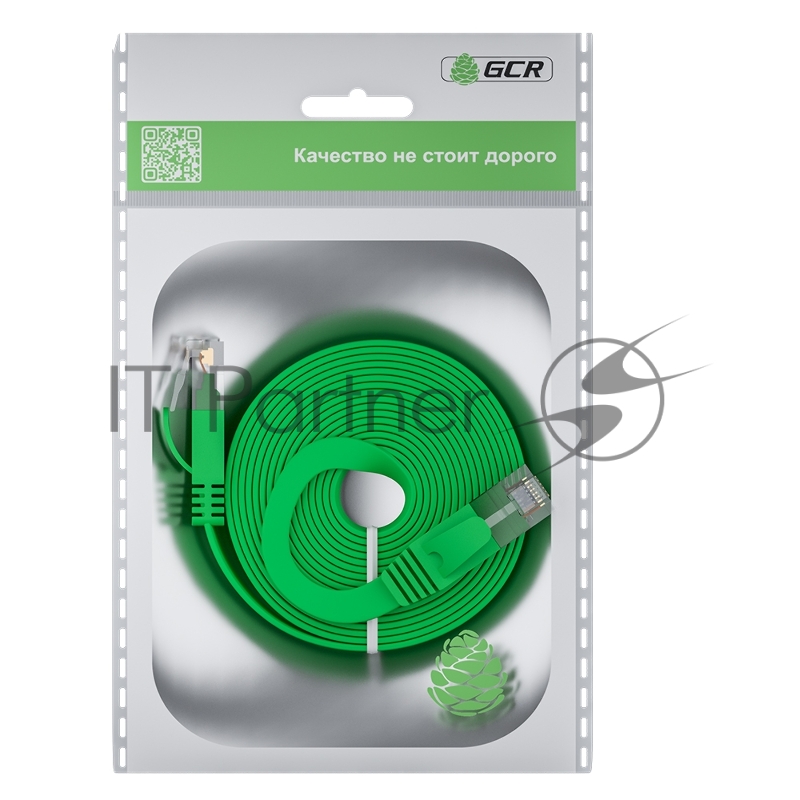 Патч-корд GCR PROF плоский прямой 1.5m, UTP медь кат.6, зеленый, 30 AWG, ethernet high speed 10 Гбит/с, RJ45, T568B, GCR-52837