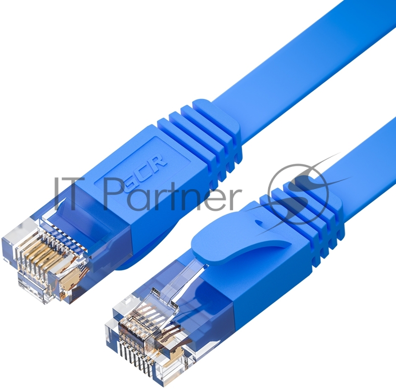 Патч-корд GCR PROF плоский прямой 2.0m, UTP медь кат.6, синий, 30 AWG, ethernet high speed 10 Гбит/с, RJ45, T568B