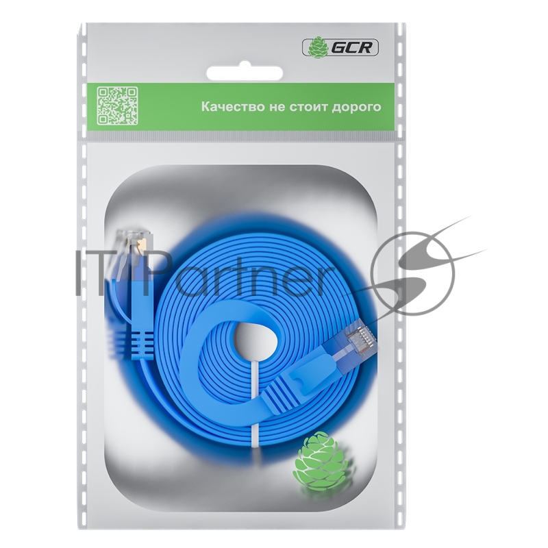 Патч-корд GCR PROF плоский прямой 2.0m, UTP медь кат.6, синий, 30 AWG, ethernet high speed 10 Гбит/с, RJ45, T568B
