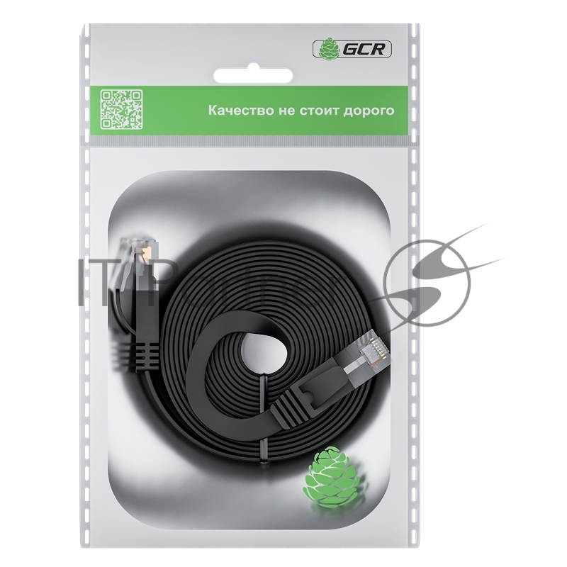 Патч-корд GCR PROF плоский прямой 5.0m, UTP медь кат.6, черный, 30 AWG, ethernet high speed 10 Гбит/с, RJ45, T568B, GCR-52874