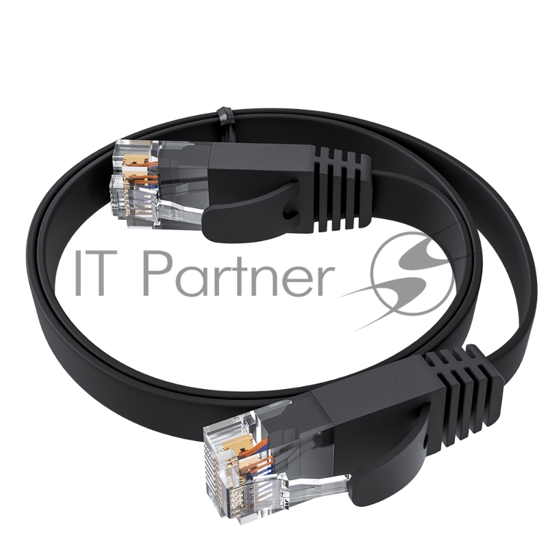 Патч-корд GCR PROF плоский прямой 3.0m, UTP медь кат.6, черный, 30 AWG, ethernet high speed 10 Гбит/с, RJ45, T568B, GCR-52870