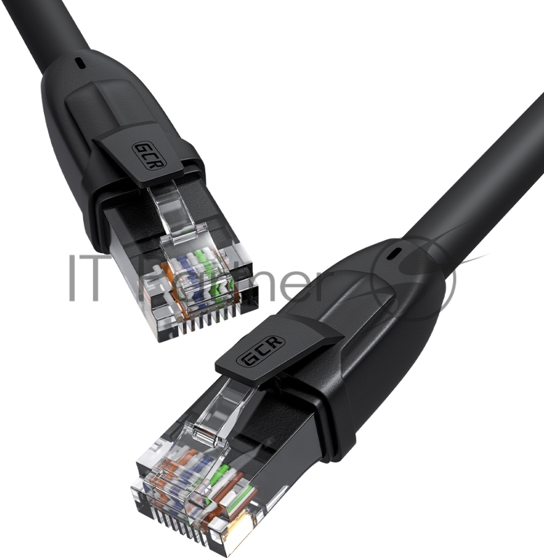 Патч-корд GCR прямой 0.5m UTP кат.6, черный, 24 AWG, литой, ethernet high speed 1 Гбит/с, RJ45, T568B