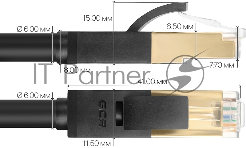 Патч-корд Greenconnect PROF категории 7 ethernet 0.15m F/FTP, RJ45, CU, 28 AWG, литой, прямой , черный, экранированные коннекторы