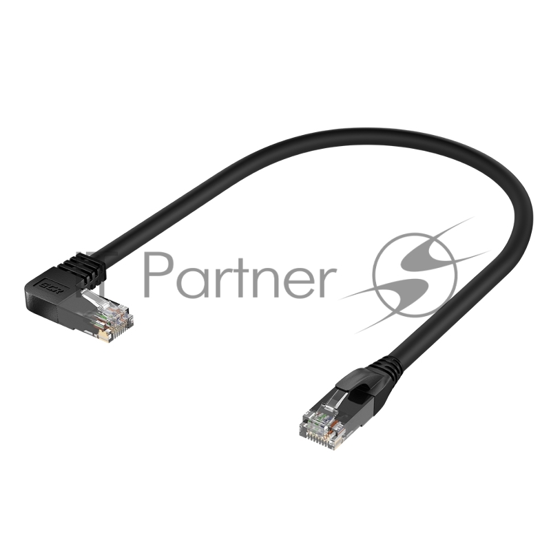 Патч-корд GCR прямой 0.5m UTP кат.5e, черный, левый угол, литой, ethernet high speed, RJ45, T568B, GCR-53149