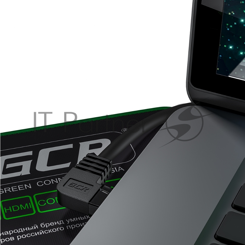 Патч-корд GCR прямой 0.5m UTP кат.5e, черный, левый угол, литой, ethernet high speed, RJ45, T568B, GCR-53149