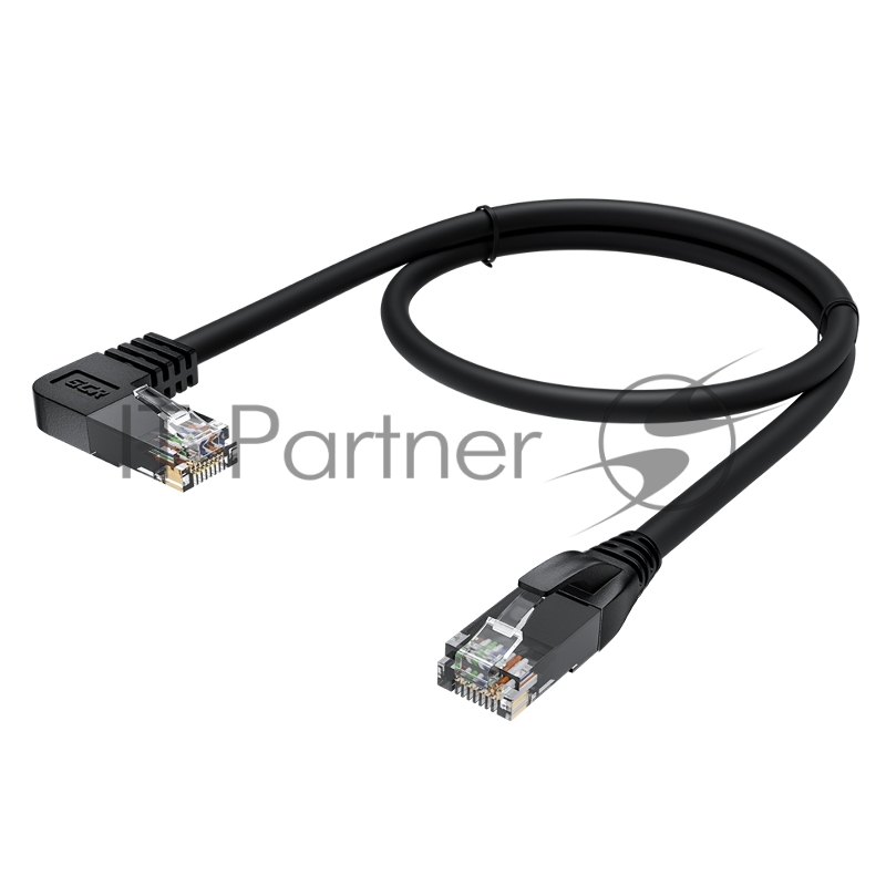 Патч-корд GCR прямой 2.0m UTP кат.5e, черный, левый угол, литой, ethernet high speed, RJ45, T568B, GCR-53151