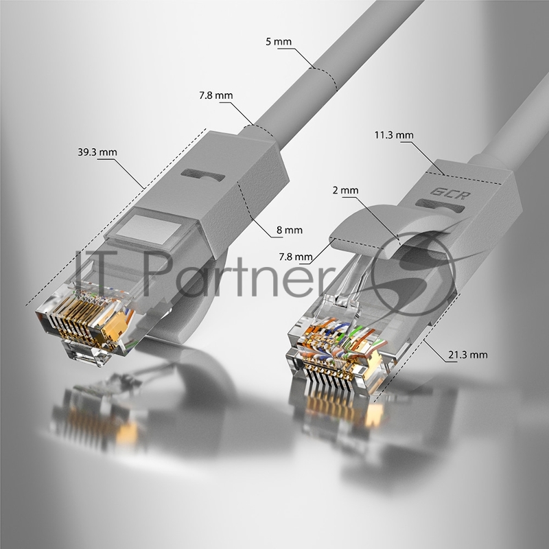 Патч-корд GCR прямой 13.0m UTP кат.5e, серый, позолоченные контакты, 24 AWG, литой, ethernet high speed 1 Гбит/с, RJ45, T568B, GCR-51516