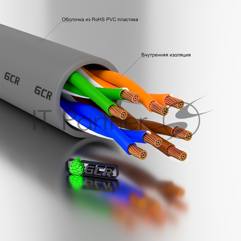 Патч-корд GCR прямой 14.0m UTP кат.5e, серый, позолоченные контакты, 24 AWG, литой, ethernet high speed 1 Гбит/с, RJ45, T568B, GCR-51517