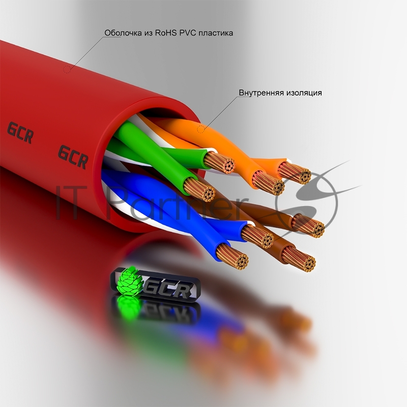 Патч-корд GCR прямой 35.0m UTP кат.5e, красный, позолоченные контакты, 24 AWG, литой, ethernet high speed 1 Гбит/с, RJ45, T568B, GCR-50946
