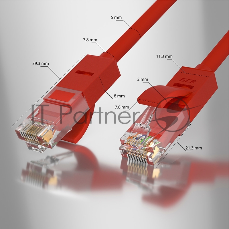 Патч-корд GCR прямой 35.0m UTP кат.5e, красный, позолоченные контакты, 24 AWG, литой, ethernet high speed 1 Гбит/с, RJ45, T568B, GCR-50946