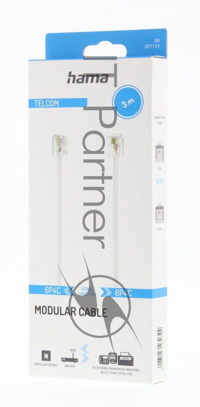 Кабель Hama H-201133 00201133 RJ-11 (f) RJ-11 (f) 3м белый (упак.:1шт)