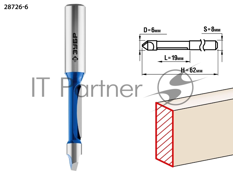 Фреза Зубр кромочная прямая со сверлом ПРОФ. 28726-6