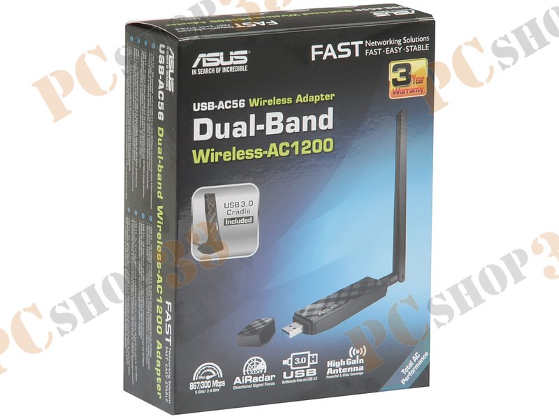 Сет.адаптер Wi-Fi 867Мбит/сек. ASUS USB-AC56 802.11a/b/g/n/ac (USB3.0)