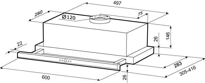 Вытяжка KRONA Kamilla slim 600 черный/нержавеющая сталь (1 мотор)