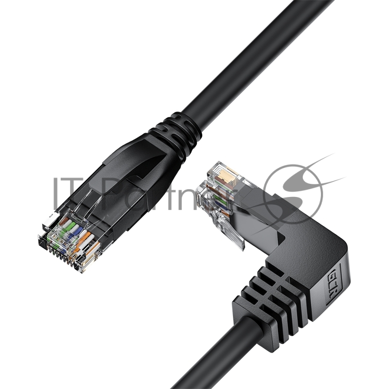 Патч-корд GCR прямой 1.0m UTP кат.5e, черный, верхний угол, литой, ethernet high speed, RJ45, T568B, GCR-53199