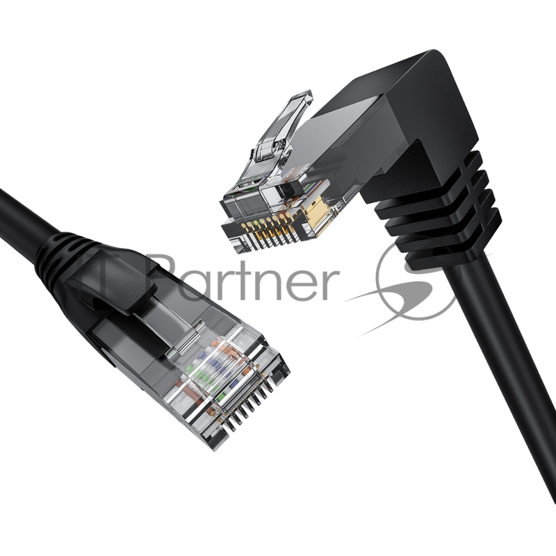 Патч-корд GCR прямой 2.0m UTP кат.5e, черный, нижний угол, литой, ethernet high speed, RJ45, T568B, GCR-53196