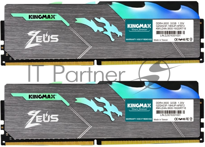 Память DDR4 32Gb 3600MHz Kingmax KM-LD4A-3600-32GDRT18 Zeus Dragon RTL CL18 DIMM 288-pin 1.35В
