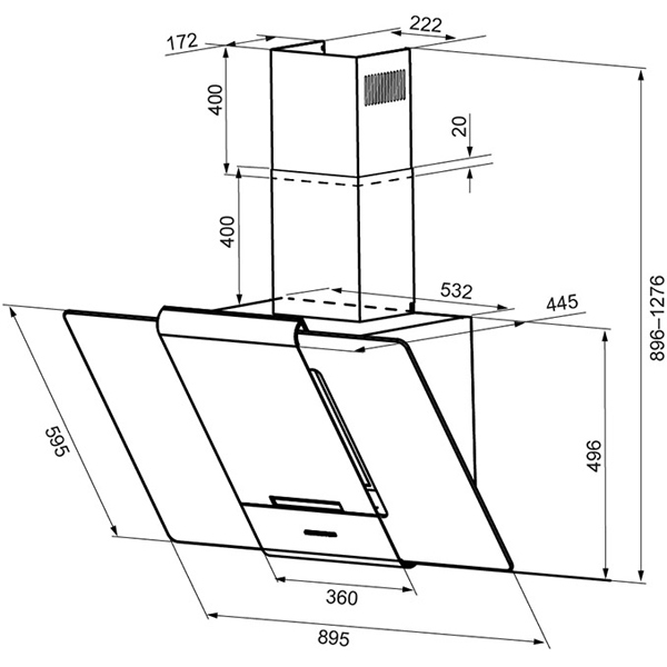 Вытяжка KRONA Talli 900 нержавеющая сталь/черный стекло 3P
