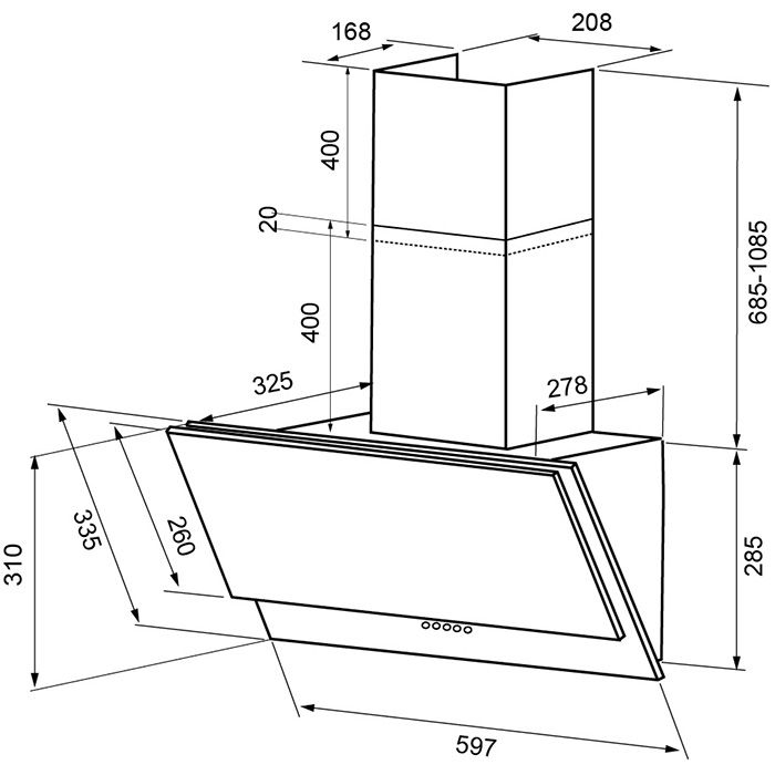 Вытяжка KRONA Olly 600 черный управление кнопочное