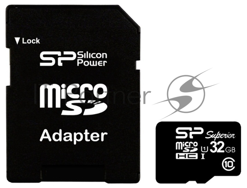 Флеш карта microSDHC 32Gb Class10 Silicon Power SP032GBSTHDU1V10-SP + adapter UHS-I 90Mb/s