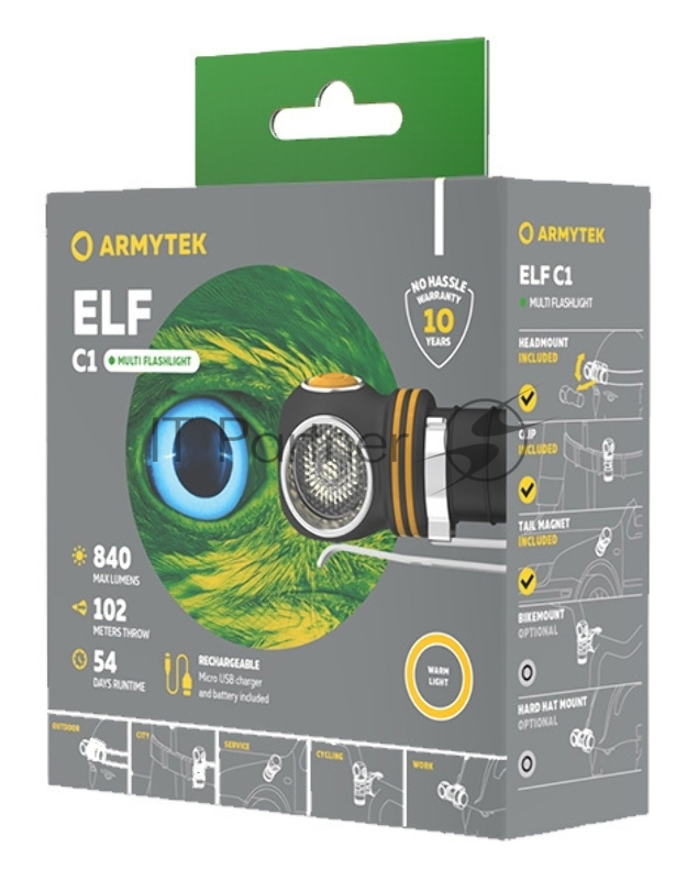 Фонарь Armytek Elf C1 Micro-USB черный/желтый лам.:светодиод. (F05002W)