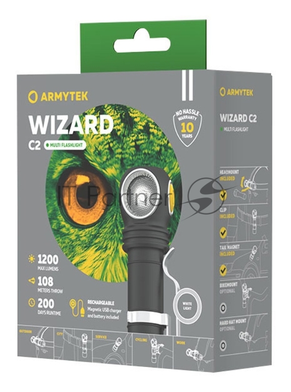 Фонарь Armytek Wizard C2 Pro Magnet USB черный/желтый лам.:светодиод. (F08901C)