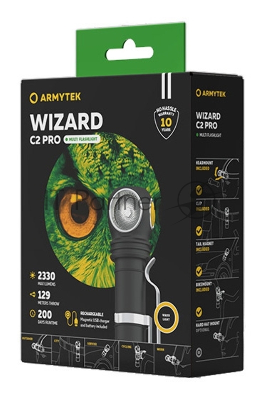 Фонарь Armytek Wizard C2 Pro Magnet черный/желтый лам.:светодиод. (F08701W)