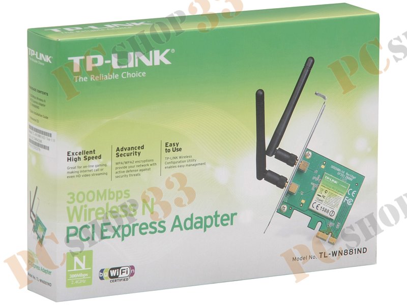 Сет.карта Wi-Fi 300Мбит/сек. TP-Link TL-WN881ND 802.11b/g/n (PCI-E x1)