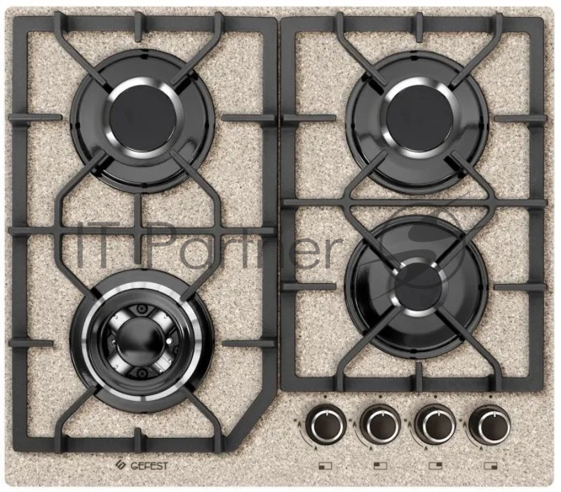 Газовая варочная панель Гефест 2232-01 К48 Стеклянная поверхность, двухзонная горелка, встроенный электророзжиг, система «газ-контроль», фиксированное положение «малое пламя». Чугунные решетки.