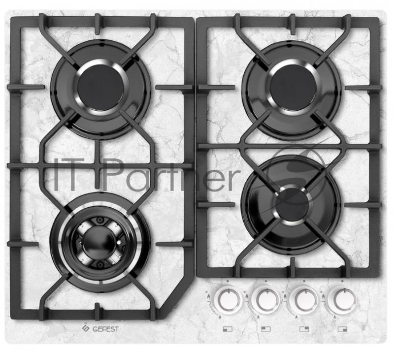 Газовая варочная панель Гефест 2232-01 К52 Стеклянная поверхность, двухзонная горелка, встроенный электророзжиг, система «газ-контроль», фиксированное положение «малое пламя». Чугунные решетки.