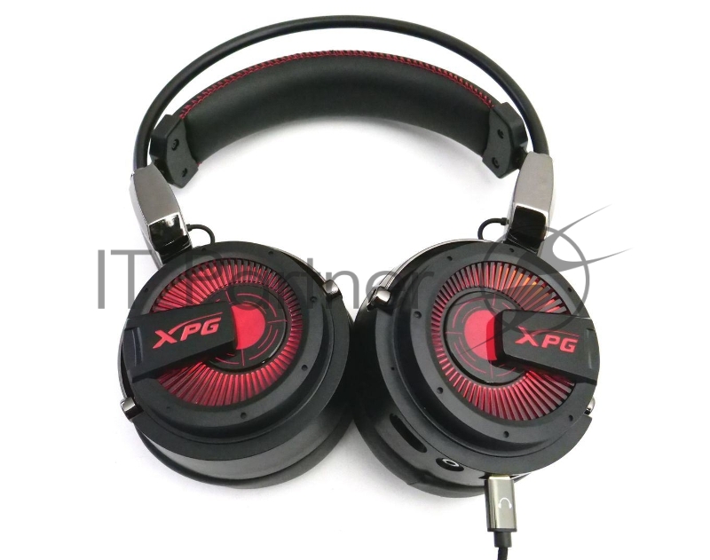XPG PRECOG чёрная игровая гарнитура (7.1, USB-C, Jack 3.5 мм, микрофон, красная подсветка, электростатические/ динамические двойные динамики)