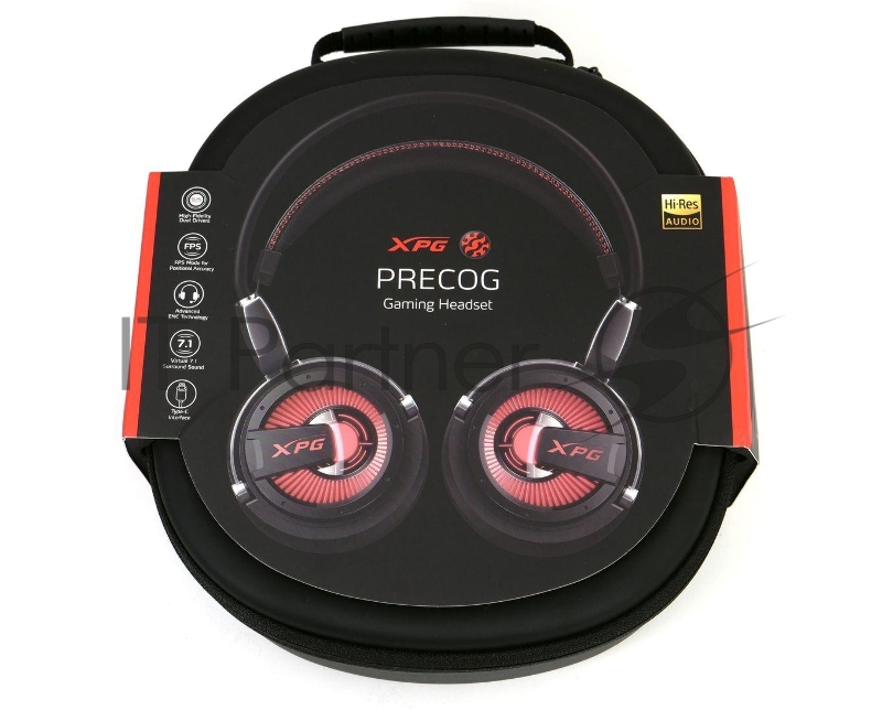 XPG PRECOG чёрная игровая гарнитура (7.1, USB-C, Jack 3.5 мм, микрофон, красная подсветка, электростатические/ динамические двойные динамики)