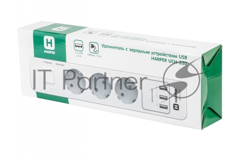 Harper Сетевой фильтр на 3 розетки со встроенным зарядным устройством UCH-330 (2,4 А , AC 100-240V 5