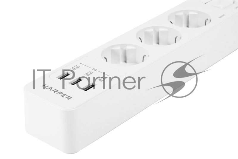 Harper Сетевой фильтр на 3 розетки со встроенным зарядным устройством UCH-330 (2,4 А , AC 100-240V 5