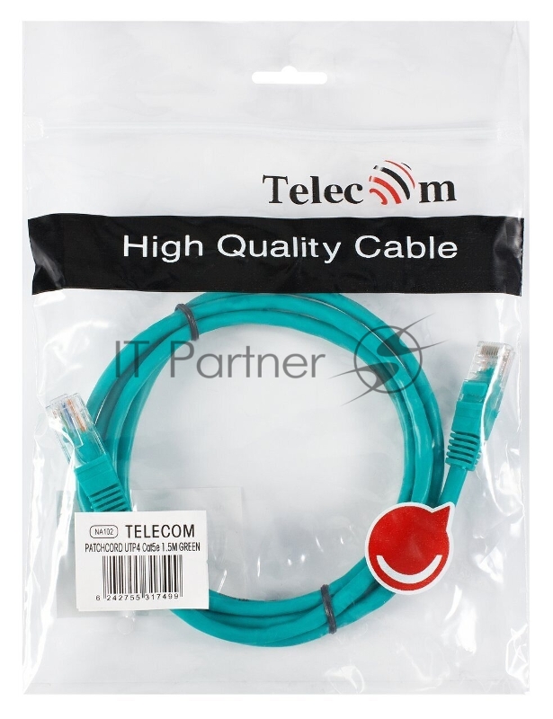 Патчкорд литой Telecom UTP кат.5е 1,5м зеленый