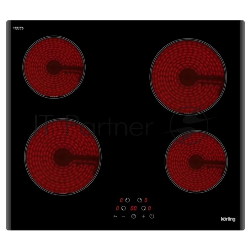 Встраиваемая электрическая панель Korting HK 60003 B / Стеклокерамика, ширина 60см, сенсорное управление, 4 зоны нагрева, таймер, LED индикация для каждой зоны, индикация остаточного тепла, автоматическое отключение, функция Защита детей, цвет - че