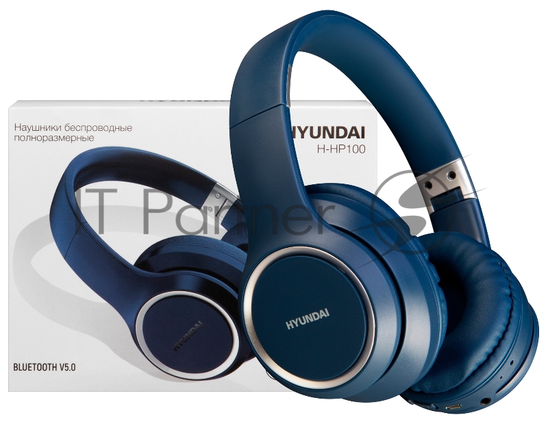 Гарнитура накладные Hyundai H-HP100BL синий беспроводные bluetooth оголовье