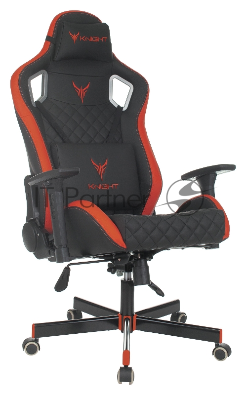 Кресло игровое Knight OUTRIDER черный/красный ромбик эко.кожа с подголов. крестовина металл